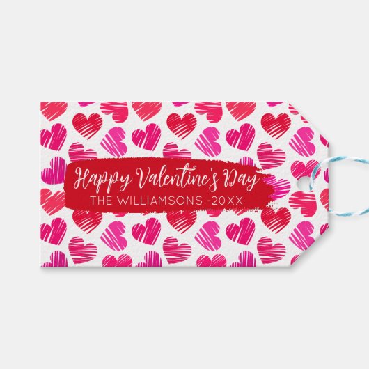 Étiquettes-cadeau Joyeux Valentines Day Moderne Rouge Rose Coeurs No (Devant (Horizontal))