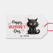 Étiquettes-cadeau Joyeux Valentines Jour Drôle Chat Noir (Devant (Horizontal))