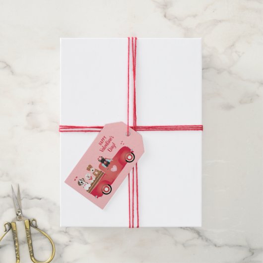 Étiquettes-cadeau Joyeux Valentines Jour Pickup Camion Aimer Chiens (With Twine)