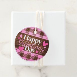Étiquettes Cadeau Joyeux Valentines Jour rose et bois plaqué