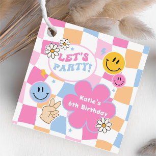 Étiquettes Cadeau Joyeux visage sourire Super À damiers anniversaire