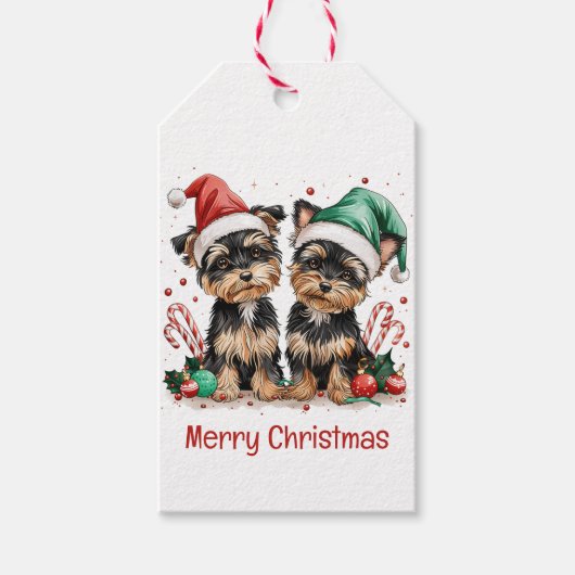Étiquettes-cadeau Joyeux Yorkshire Terrier Chiens de Noël (Devant)