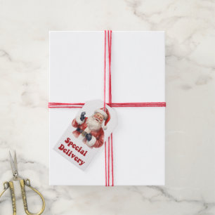 Étiquettes-cadeau Joyful Père Noël livrant des réjouissances spécial