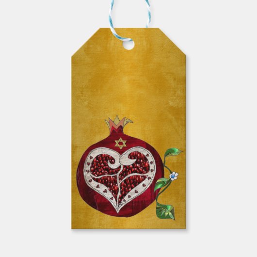 Étiquettes-cadeau Judaica Pomegranate Heart Hanoukka Rosh Hashanah (Devant)