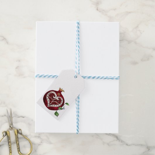 Étiquettes-cadeau Judaica Pomegranate Heart Hanoukka Rosh Hashanah (Avec de laficelle)