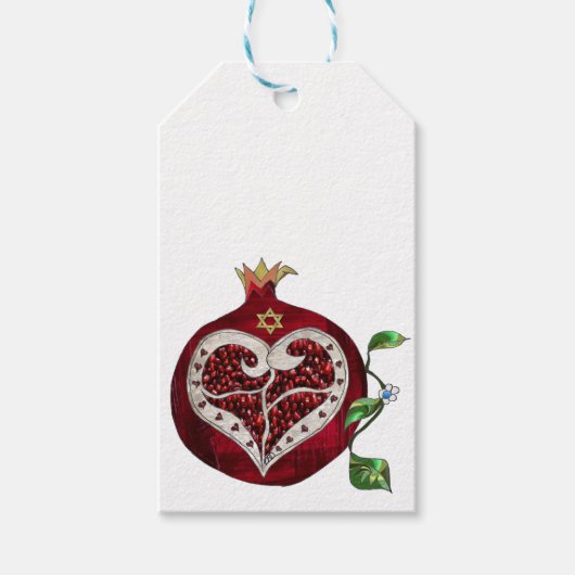 Étiquettes-cadeau Judaica Pomegranate Heart Hanoukka Rosh Hashanah (Devant)