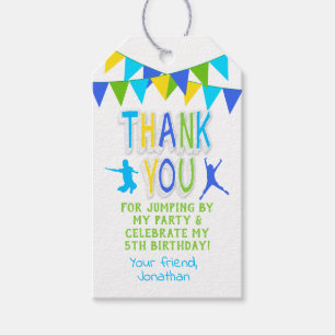 Étiquettes-cadeau Jump party bounce bleu vert jaune