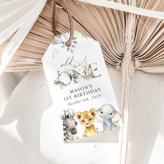 Étiquettes-cadeau Jungle Animals, Safari, Wild One, First Birthday