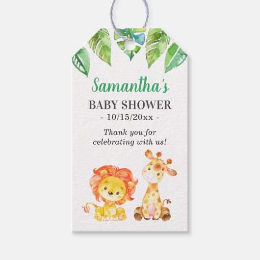 Étiquettes-cadeau Jungle Forêt Lion Giraffe Baby shower Invité Favor (Devant)