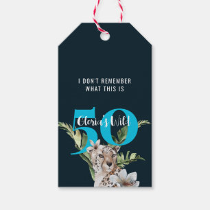 Étiquettes-cadeau Jungle sauvage Léopard Bleu 50e Anniversaire Drôle
