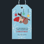 Étiquettes-cadeau Kawaii Christmas Sloth Punny Winter Holiday Cute<br><div class="desc">Un tag cadeau de Noël personnalisé avec un kawaii paresseux en casquette Père Noël. Le texte dit : "Ça commence à ressembler à Noël". L'arrière - plan est en bleu ciel avec une illustration blanche de flocon de neige. Conçu et illustré avec amour par Kristine Lee Designs www.kristineleedesigns.com</div>