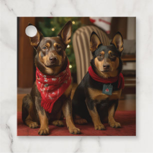 Étiquettes Cadeau Kelpie australien au coin de la cheminée de Noël
