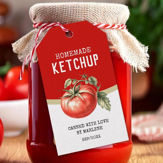Étiquettes-cadeau ketchup à la tomate maison avec tomate rouge