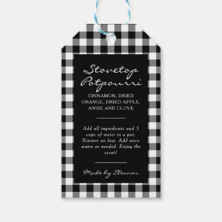 Étiquettes-cadeau Kit de casserole à plaid noir et blanc