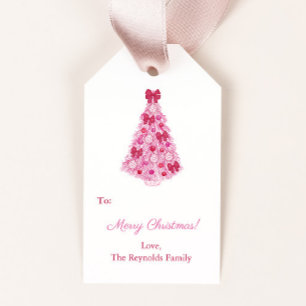 Étiquettes-cadeau Kitsch Pink Christmas Tree Red Bows Vacances