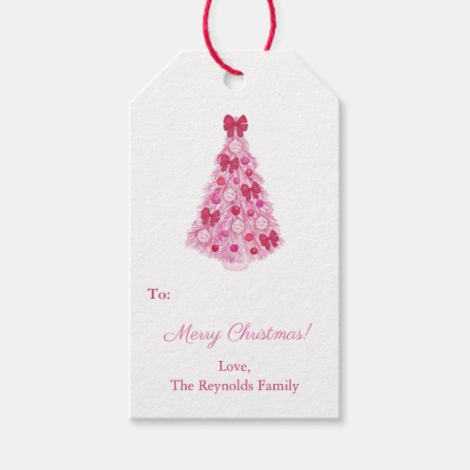Étiquettes-cadeau Kitsch Pink Christmas Tree Red Bows Vacances (Devant)