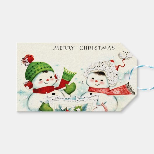 Étiquettes-cadeau Kitschy Retro Snowmen (Devant (Horizontal))