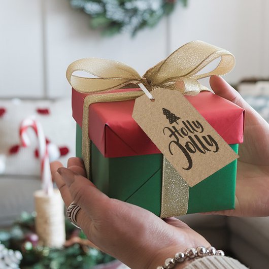 Étiquettes-cadeau Kraft Chic Rustique Calligraphie Holly Jolly De