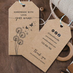 Étiquettes-cadeau Kraft floral rustique fait main avec amour