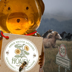 Étiquettes Cadeau Kraft HoneyJar tag cou tournesol Vintage et abeill