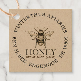 Étiquettes Cadeau KRAFT Merci Personnalisé Miel Jar Bee Tags