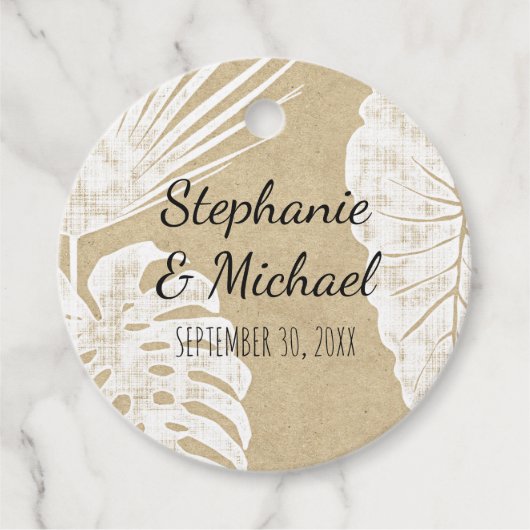 Étiquettes Cadeau Kraft Modern Beach Simple Jungle Mariage feuille (Devant)