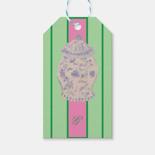 Étiquettes-cadeau Kraft Monogram Green Chinoiserie Ginger Jar Jars (Devant)