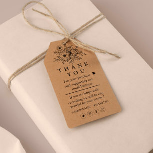 Étiquettes-cadeau Kraft papier floral merci pour l'étiquette cadeau