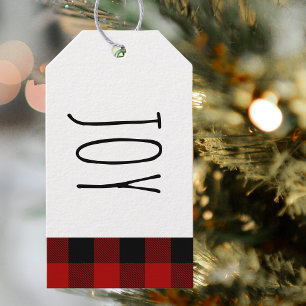 Étiquettes-cadeau Kraft Red Buffalo Plaid & Joie Noël