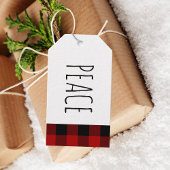 Étiquettes-cadeau Kraft Red Buffalo Plaid & Peace Christmas