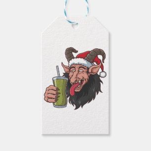 Étiquettes-cadeau Krampus Boit du Matcha Vert Noël Épouvantable