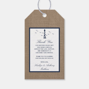 Étiquettes-cadeau La collection Mariage de Burlap du phare nautique