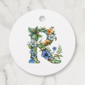 Étiquettes Cadeau La lettre R écrite avec des fleurs délicates