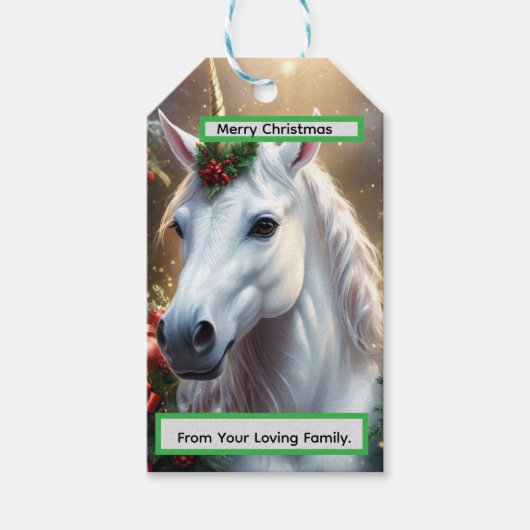 Étiquettes-cadeau « La Licorne de Noël » (Devant)