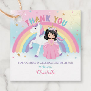 Étiquettes Cadeau La mignonne princesse et la licorne Merci de fête