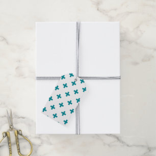 Étiquettes-cadeau La polka Turquoise croise en blanc