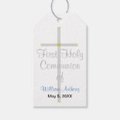 Étiquettes-cadeau La première sainte communion du garçon Croix d'arg (Devant)