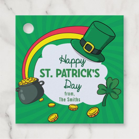Étiquettes Cadeau La Saint-Patrick - Arc-en-ciel Trèfle Vert (Devant)