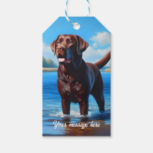 Étiquettes-cadeau Labrador chocolat et lac bleu