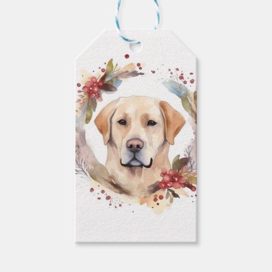 Étiquettes-cadeau Labrador Christmas Wreath Festive Pup (Devant)
