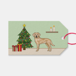 Étiquettes-cadeau Labrador Retriever jaune avec arbre de Noël