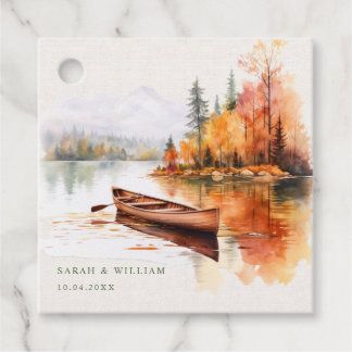 Étiquettes Cadeau Lac d'automne romantique et mariage bateau Favoris