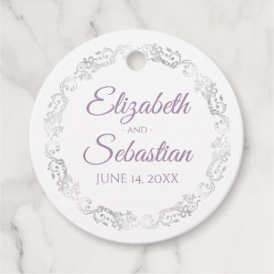 Étiquettes Cadeau Lacy Silver Border Lavender & White Chic Mariage
