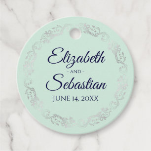 Étiquettes Cadeau Lacy Silver Bordure Marine Bleu et Mint Vert Maria