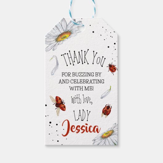 Étiquettes-cadeau Ladybug fête d'anniversaire merci (Devant)