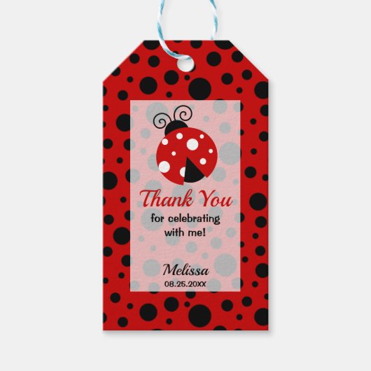 Étiquettes-cadeau Ladybug Red Black Frame Pois Merci (Devant)