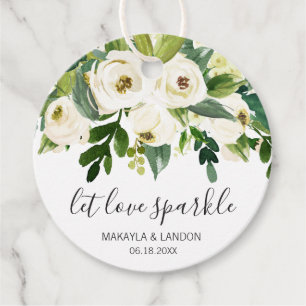 Étiquettes Cadeau Laisser l'amour étincelant Mariage floral blanc él