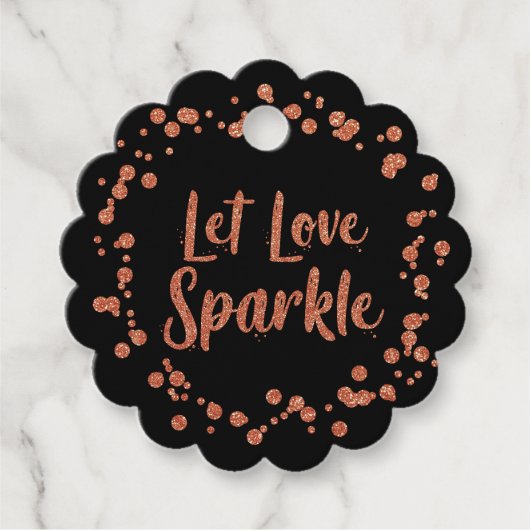 Étiquettes Cadeau Laisser l'amour Sparkle Rose noir Mariage Confetti (Devant)