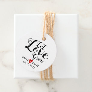 Étiquettes Cadeau Laisser Love Grow calligraphie rouge coeur mariage