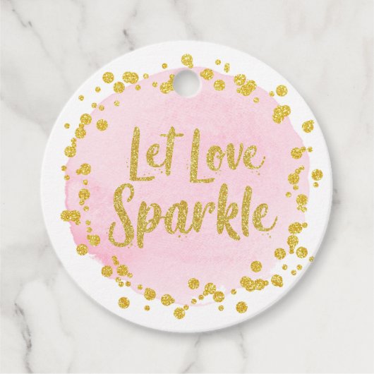 Étiquettes Cadeau Laisser Love Sparkle Gold Confetti sur Mariage ros (Devant)